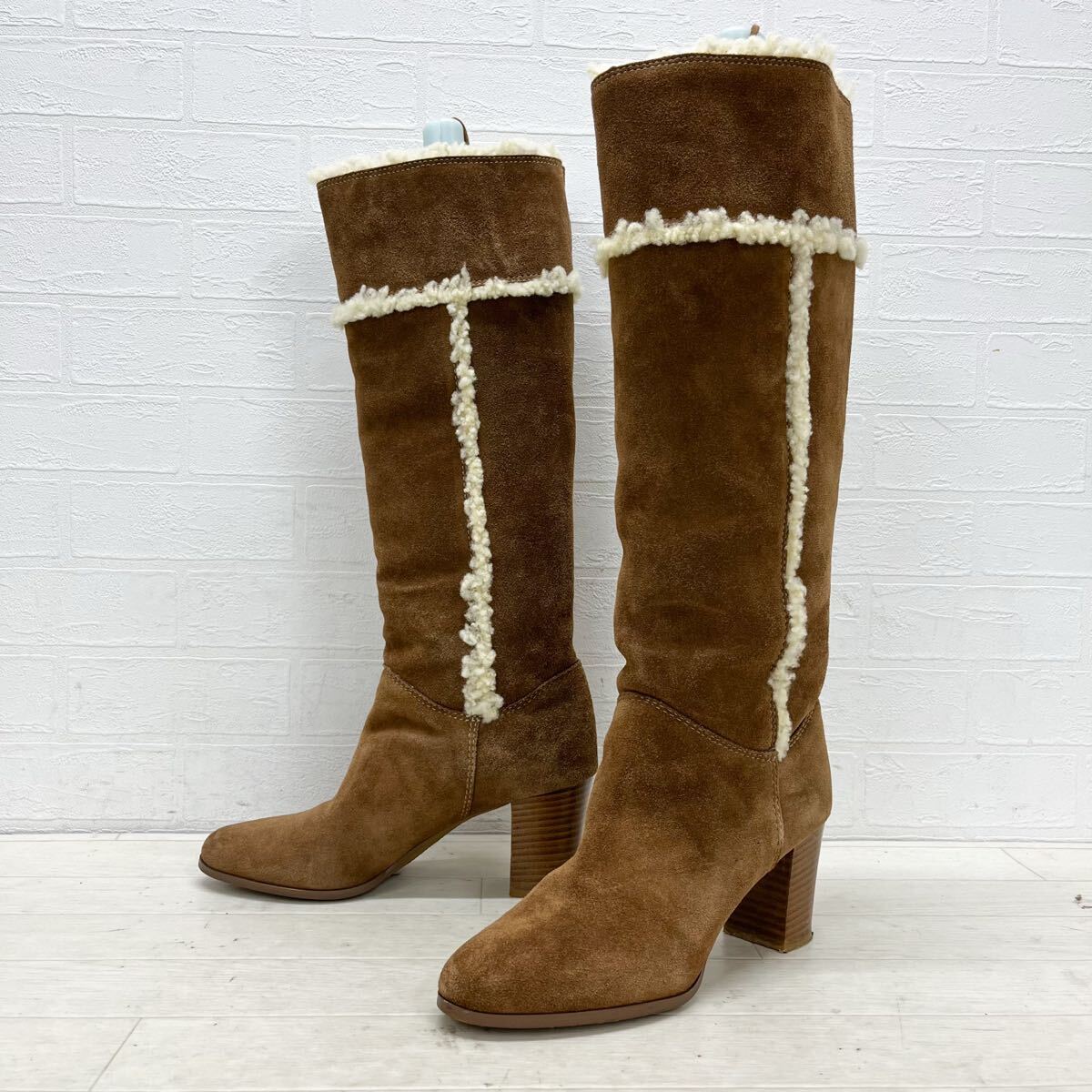 K11★ GINZA Kanematsu 銀座かねまつ ムートンブーツ ロングブーツ ヒール スエードレザー シューズ 24 D ブラウン レディース拍卖