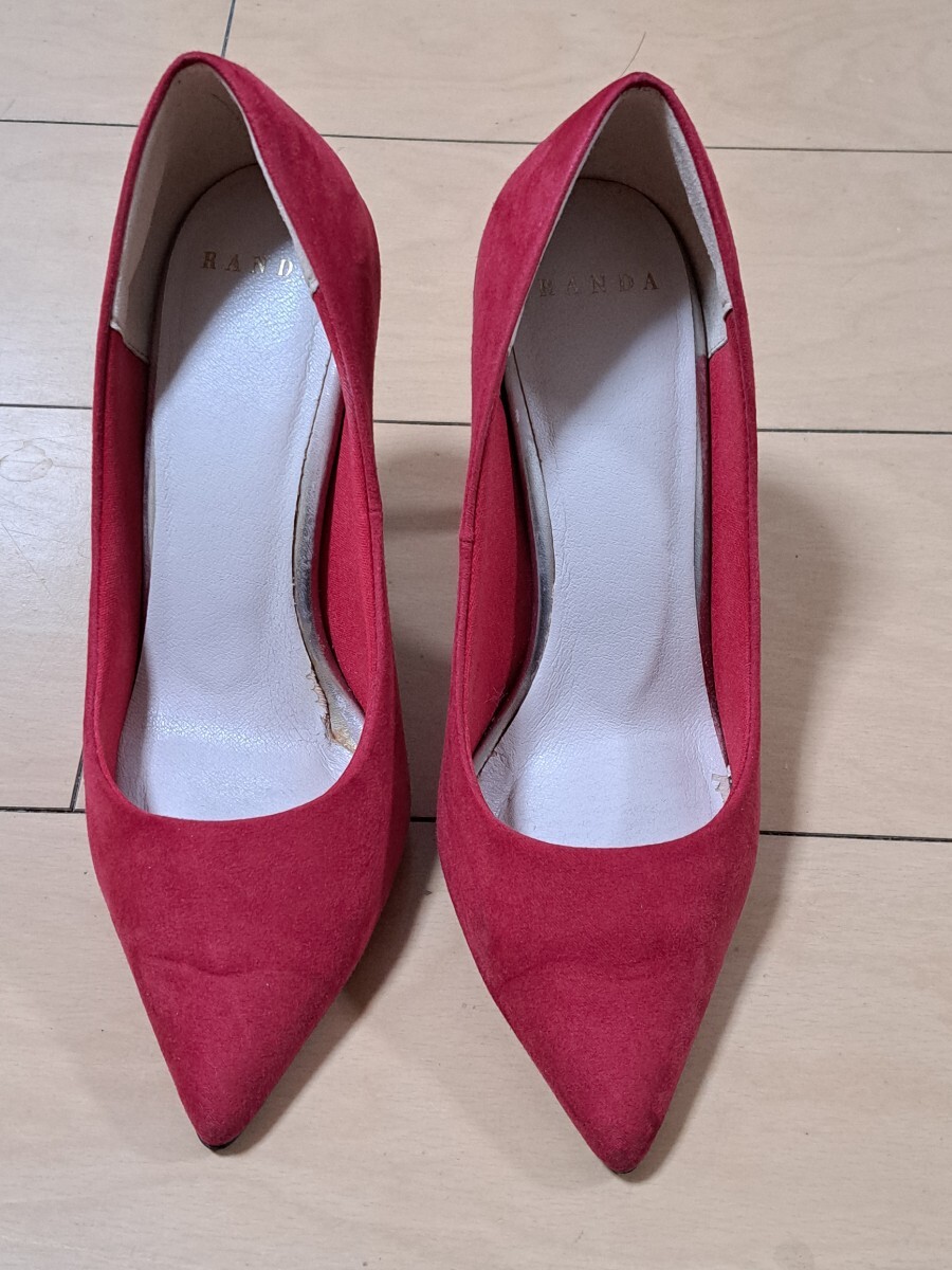 Randa パンプス ランダ スエード ハイヒール ピンヒール レッド 赤 23㎝ ヒール 靴 ポインテッドトゥ拍卖