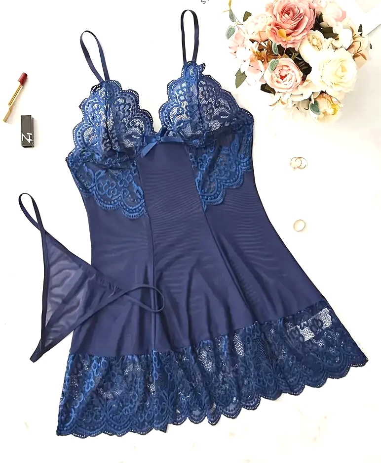 ◆ ラグジュアリー 美フローラルレース スリップ 3L-87(バスト100-108cm 着丈 約87cm) 紺色系♪新品:大きいサイズ◆送料230円(匿名)◆拍卖