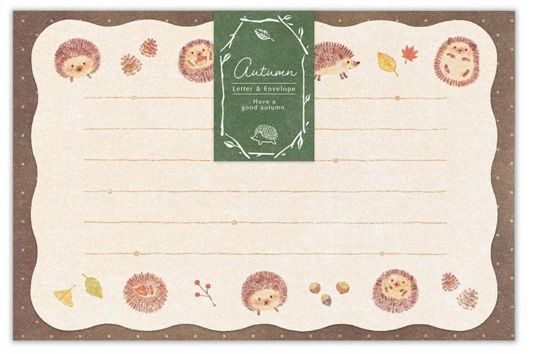 @【即決】▽ミニレター オータム ハリネズミ▽ エヌビー社 手紙 便箋 封筒 秋 動物 かわいい レターセット // 1682320拍卖