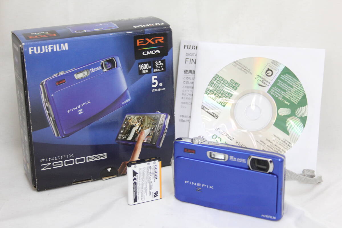 【美品 返品保証】 【元箱付き】フジフィルム Fujifilm Finepix Z900EXR ブルー 5x バッテリー付き コンパクトデジタルカメラ M3182拍卖