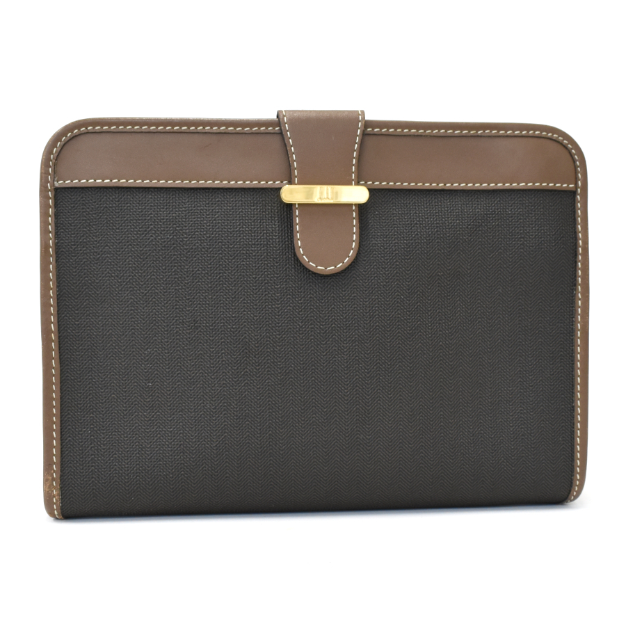 ダンヒル セカンドバッグ クラッチバッグ PVC レザー グレー×ブラウン ゴールド金具 dunhill拍卖