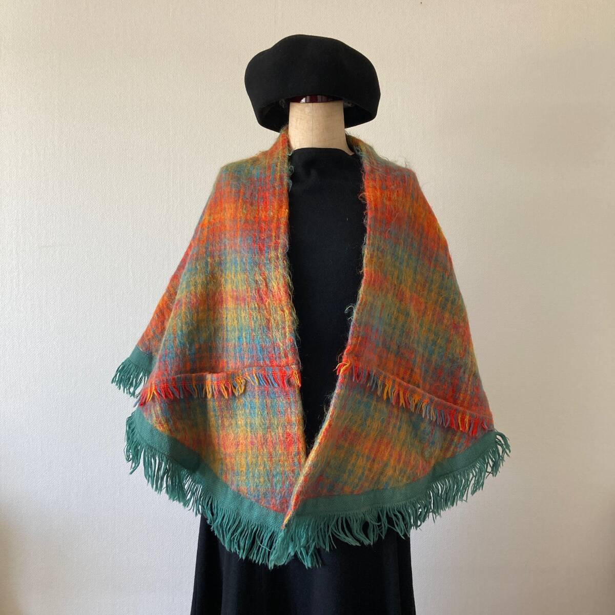 *vintage モヘアウール 肩掛けストール/スコットランド製 USED 古着 ポケット付 STRATHTAY ORIGINALS拍卖