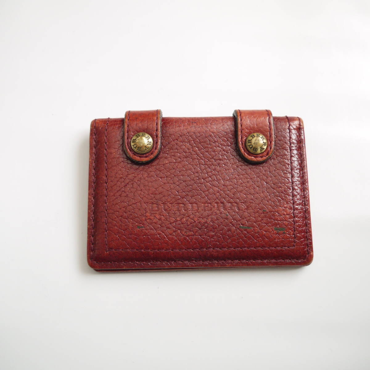 $ 美品 $ 激レア! BURBERRY バーバリー■ ベルト レザー製・ 名刺入れ カードケース 定期入れ■ ノバチェック レトロ■ 赤 ダークレッド拍卖