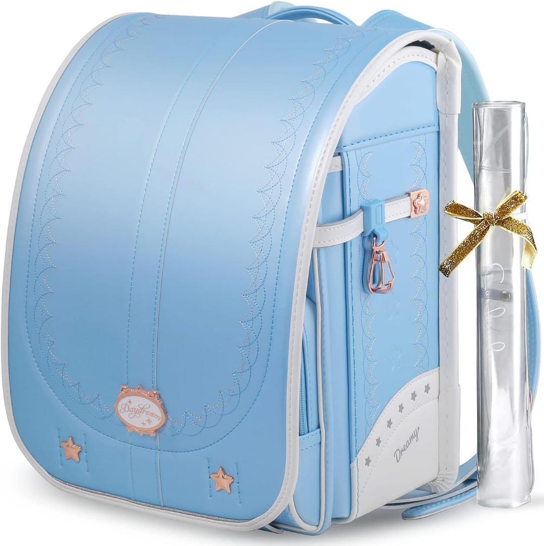 【新品未使用】 ランドセル 水色 ラメ 刺繍 女の子 軽い 自動ロック ラン活 キラキラ ローズゴールド系金具 ラメ拍卖