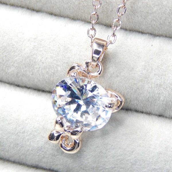 残り1点★新品★首を傾げた 猫 CZダイヤモンドネックレス ジルコニア ピンクゴールド ペンダント Gold Plated プレゼント レディース拍卖