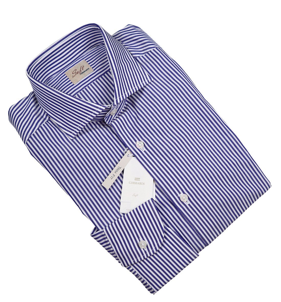 定番ブルーストライプ!【 ALESSANDRO GHERARDI / アレッサンドロ ゲラルディ (伊 】カッタウェイ TRIM FIT ドレスシャツ 38 /S拍卖