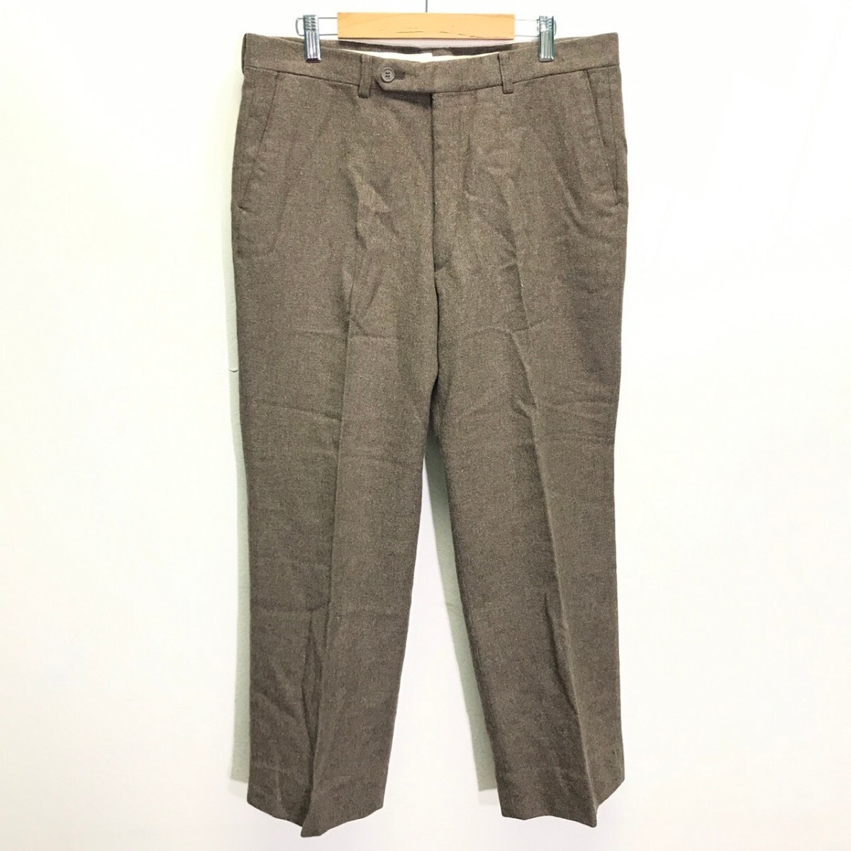 きれいなシルエット◎【DONJUAN】ドンファン スラックス パンツ ストレート ワイド ウール レトロ トラッドスタイル ブラウン 85 /Y25273ii拍卖