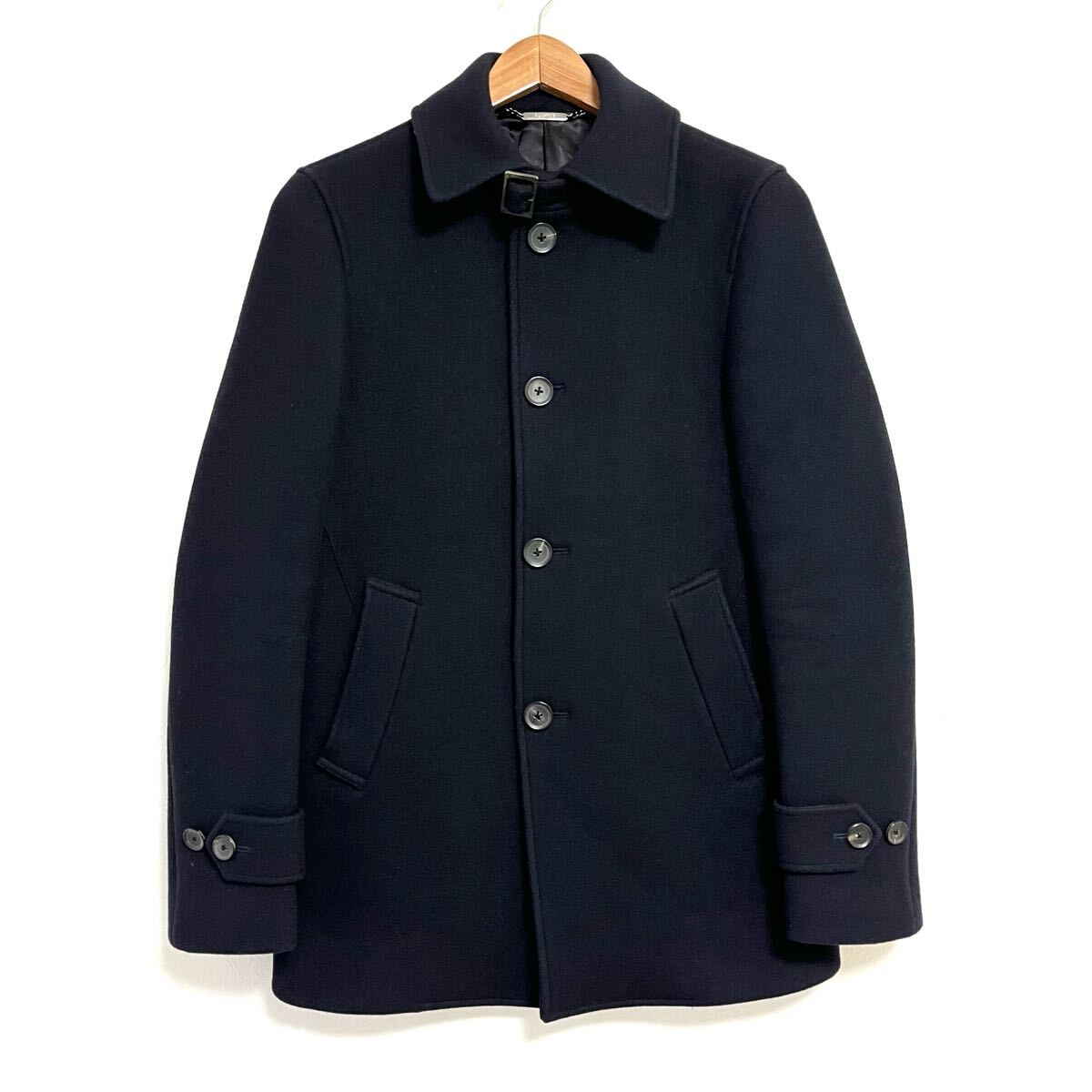 日本製◎上品なシンプルデザイン【EDIFICE】エディフィス コート アウター ウール 混 防寒 通勤 ビジネス ブラック 黒 サイズ44/Y25583mm拍卖