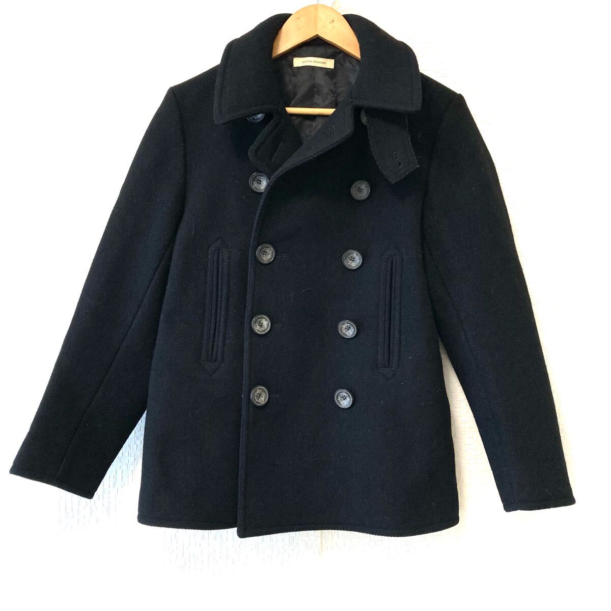 秋冬大人気アウター!【Journal standard】ジャーナルスタンダード ウール混 Pコート ピーコート 通学 通勤 ブラック メンズ S/Y25864UU拍卖