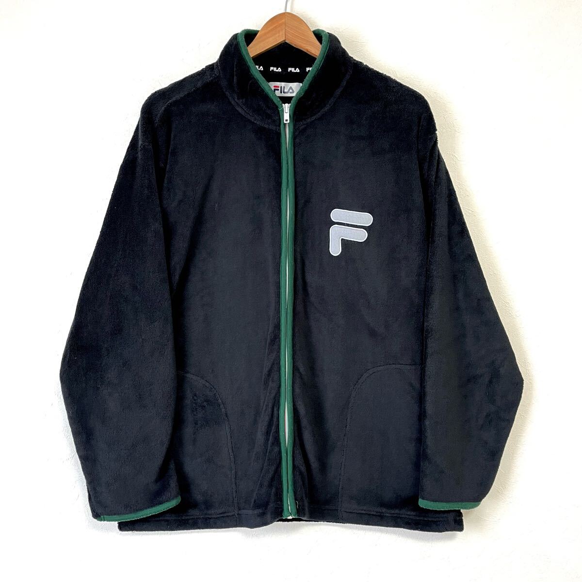デザイン良◎着心地抜群!【FILA】フィラ フリース ジャケット ブルゾン アウター ジップ アウトドア 防寒 柔らか ブラック 黒 L/Y25588mm拍卖
