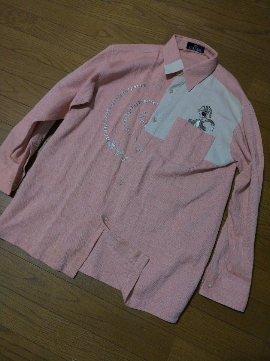 calbari カルバリ 長袖シャツ メンズ サイズM レトロシャツ コットンシャツ ワンちゃん刺繍 昭和 日本製拍卖