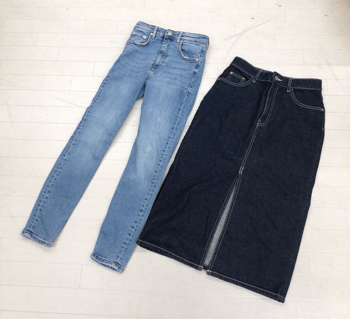 1690〓 2点セット ZARA ザラ デニムパンツ デニムスカート レディース サイズXS ボトムス ジーンズ ジーパン ロングスカート ミモレ丈拍卖