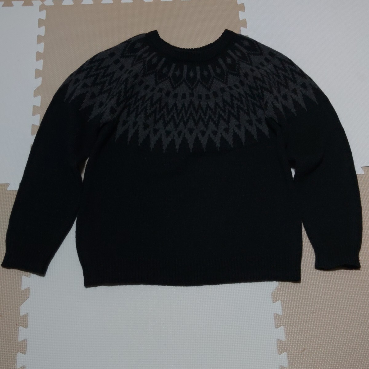 新品未使用 B:MING by BEAMS/ノルディッククルーネックニットチャコールグレー/ LARGE セーター拍卖