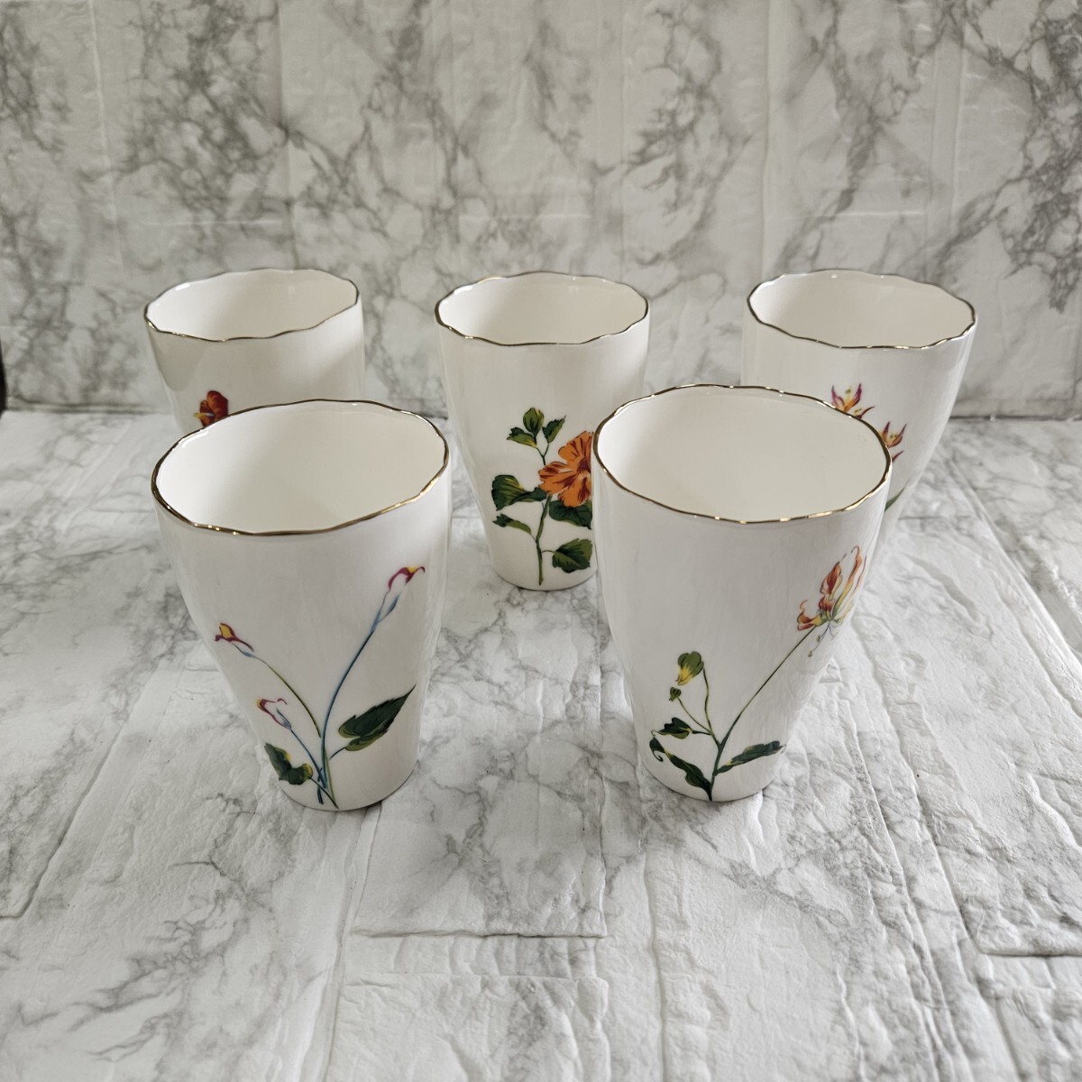 【美品】たち吉 アダム&イブ 湯飲み カップ 5客 花柄 食器 コレクション拍卖