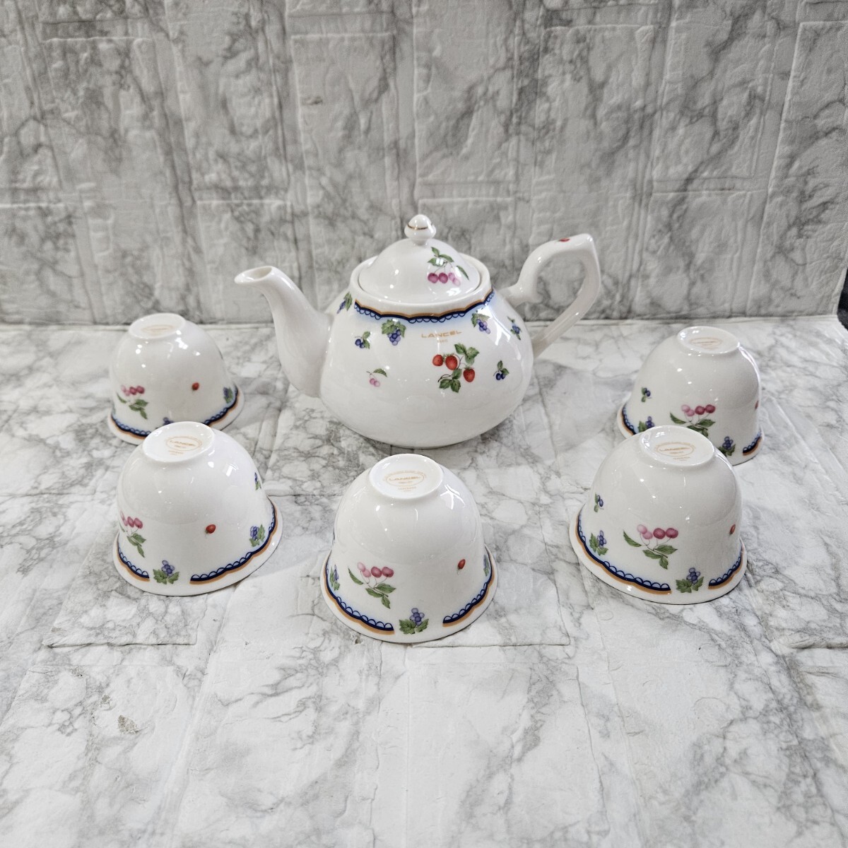 【未使用】LANCEL ティーポット ティーセット 5客 果物 食器 コレクション拍卖