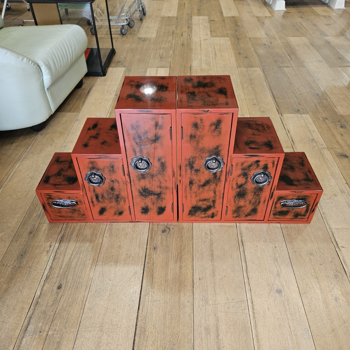 根来塗 漆器 階段箪笥 2個セット 和箪笥 小引き出し 小物入れ 木製 民芸 コレクション インテリア拍卖