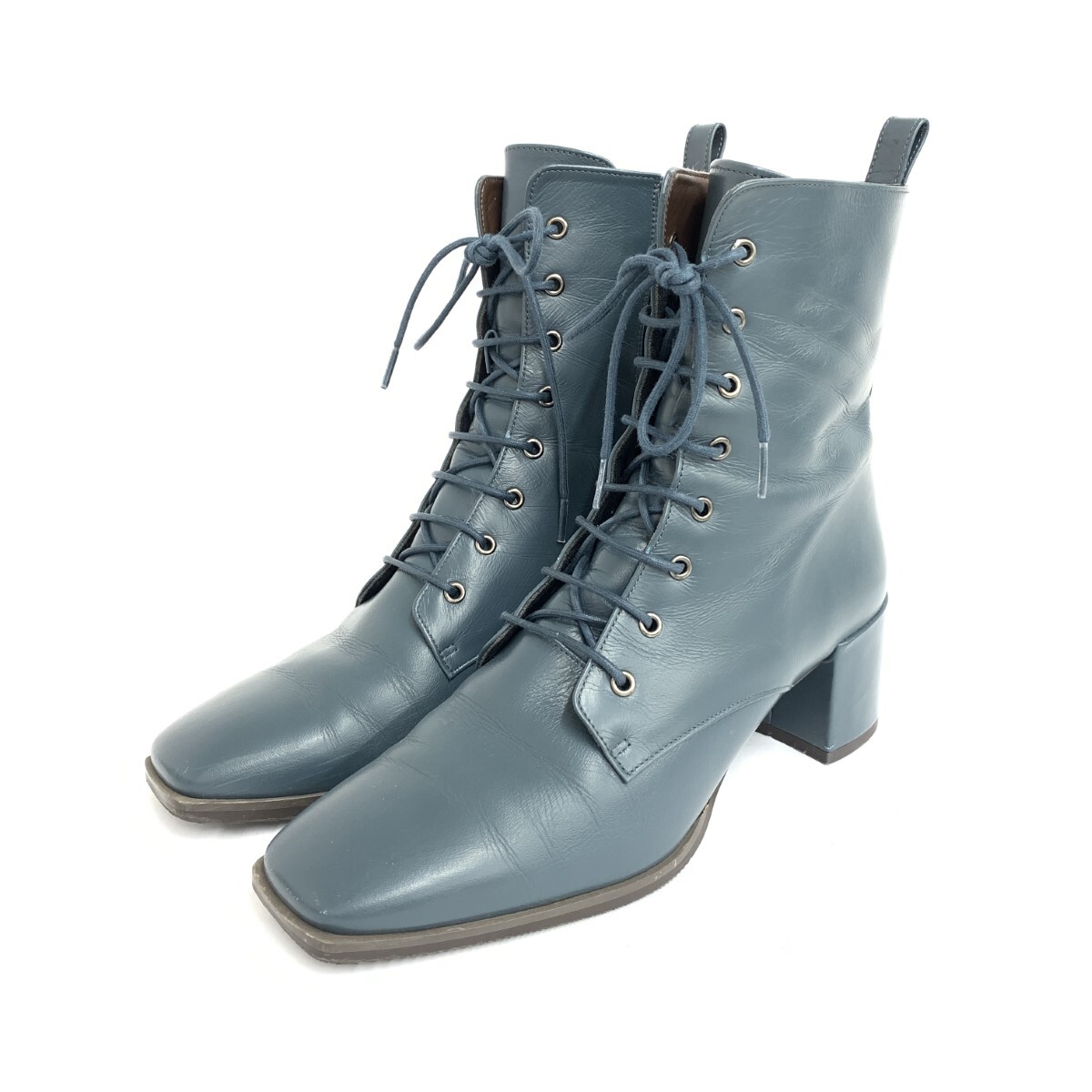 ◆銀座かねまつ ギンザカネマツ レースアップブーツ 23.5◆ ブルー レディース 靴 シューズ ブーティー boots拍卖