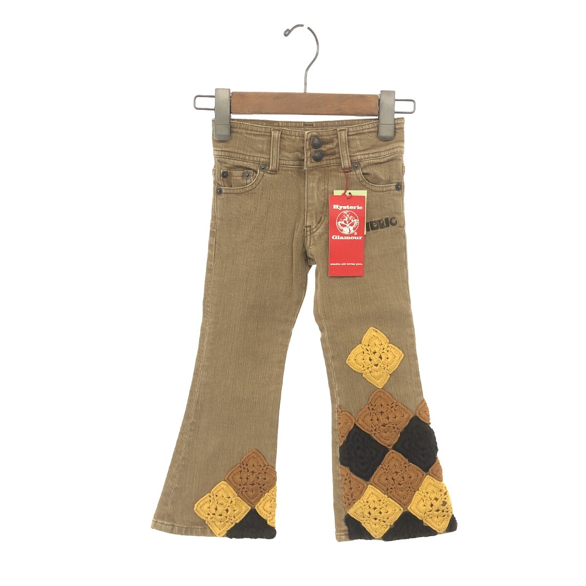 未使用品◆Hysteric MINI ヒステリックミニ デニムパンツ サイズ:100◆ ブラウン キッズ 刺繍 ロゴ 裾フレア ボトムス 子供服 ヒスミニ拍卖