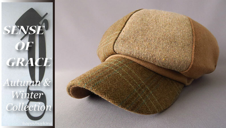 grace 大きいサイズ★パッチワークツイードアップルキャスケット【BE/XL】新品 サイズ調節可能 男女兼用 UV99%CUT クラシック トラッド拍卖