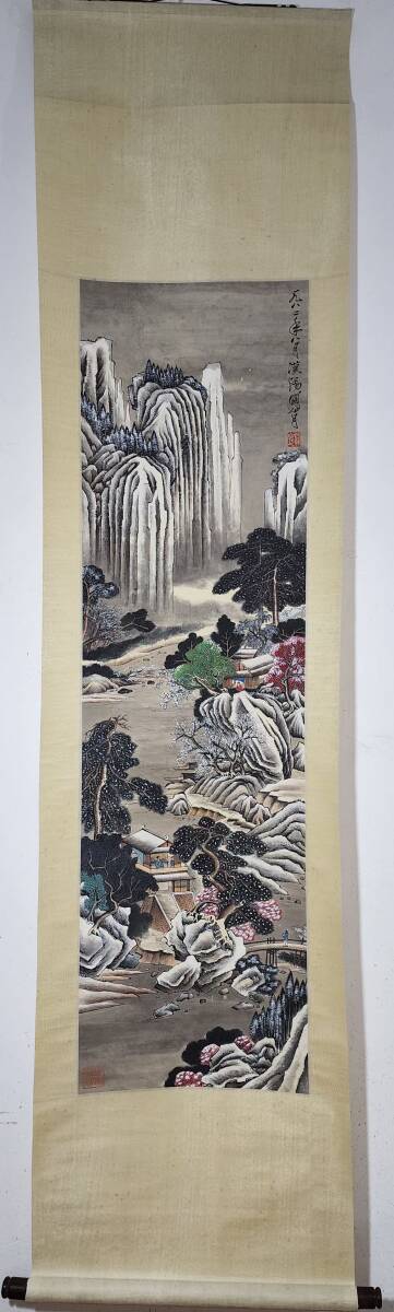 中国書画 掛け軸 中国・近現代 関山月書「山水図立軸」紙本立軸書道巻物 真筆逸品 肉筆保証 唐物 古画 LOT-02255拍卖