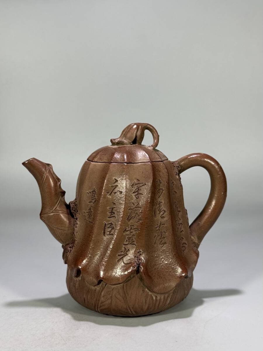 茶器 紫砂壷「陳鳴遠」 在銘「刻絵仏手茄瓜壺」 急須常滑 茶壷 煎茶道具 唐物 時代物 古陶芸 AU-02193拍卖