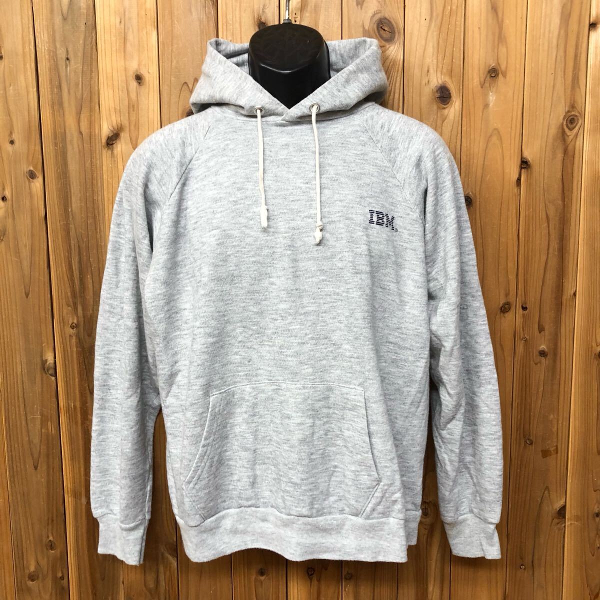 80's /USA製 Champion メンズXL グレー 長袖 スウェット プルオーバー パーカー 裏起毛 ロゴプリント IBM スポーツウェア ヴィンテージ古着拍卖