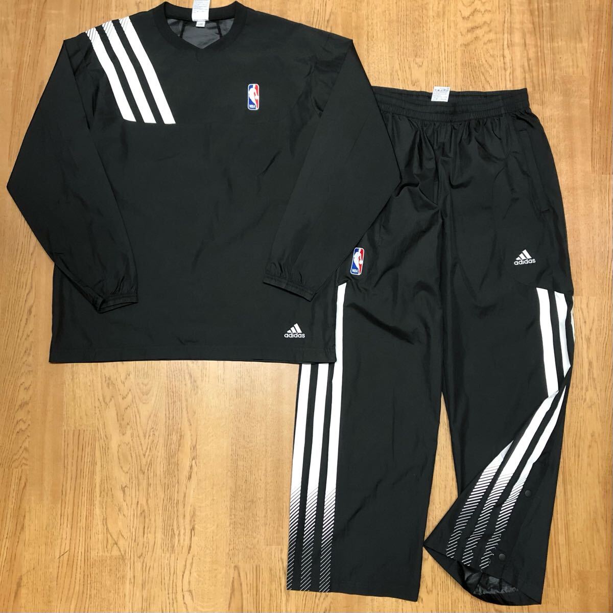 adidas*アディダス メンズL 上下セット ウィンドブレーカー 長袖 Vネック トップス ロングパンツ 黒 NBA バスケットボール スポーツ 古着拍卖