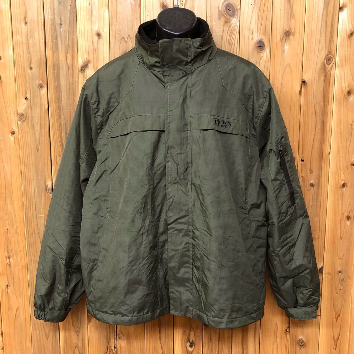 90's .CHAPS*チャップス メンズXL 長袖ジャケット 裏フリース ハイネック ジップアップ ロゴ刺繍 ジャンパー アウター ビンテージ古着拍卖