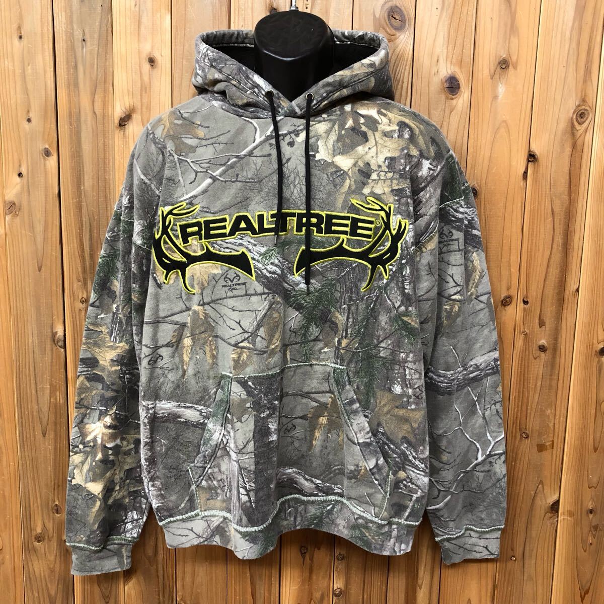 REALTREE*リアルツリー メンズL 長袖 プルオーバー スウェット パーカー トレーナー トップス 裏起毛 ビッグロゴ カモ 狩猟 古着拍卖
