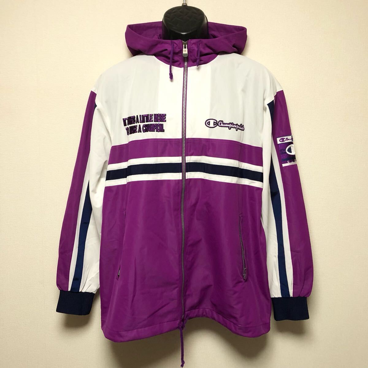 80's /Champion /products U.S.A. /チャンピオン メンズL 長袖ジャケット パーカー 薄地 ロゴ刺繍 ジャンパー スポーツ ビンテージ古着拍卖