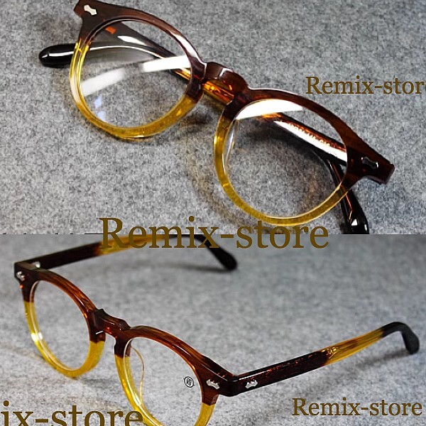 ★フレンチ40’s~50’sタイプ オールド ヴィンテージ仕様 ブラウン&イエロー ラウンドフレーム 眼鏡 男女兼用 メガネ 伊達眼鏡★K144拍卖