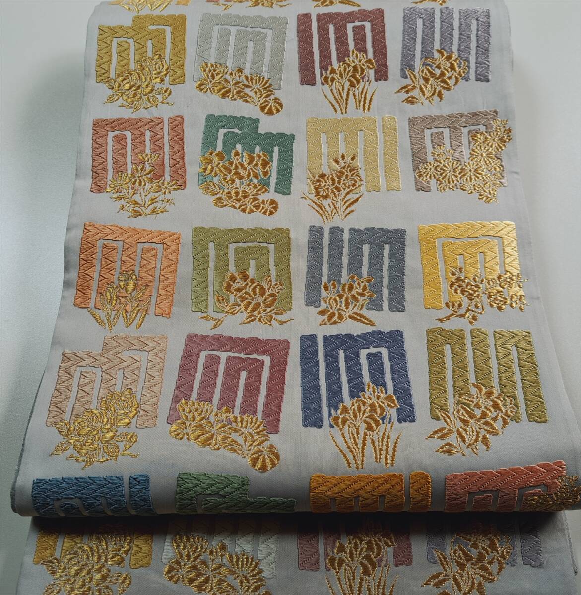 即決■着物の越田■幅31長さ440 正絹 袋帯 六通 金糸 源氏香 唐織 植物 頭似◇は19J21拍卖