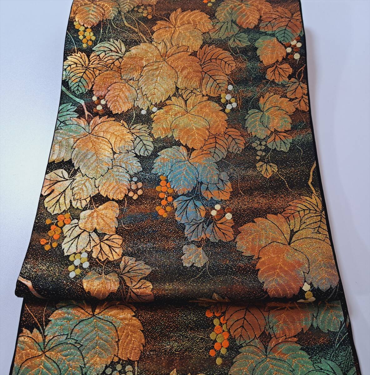 即決■着物の越田■幅30.5長さ430 正絹 袋帯 六通 金糸有 葡萄 ぶどう ブドウ キラキラ 美品 双◇は26J11拍卖