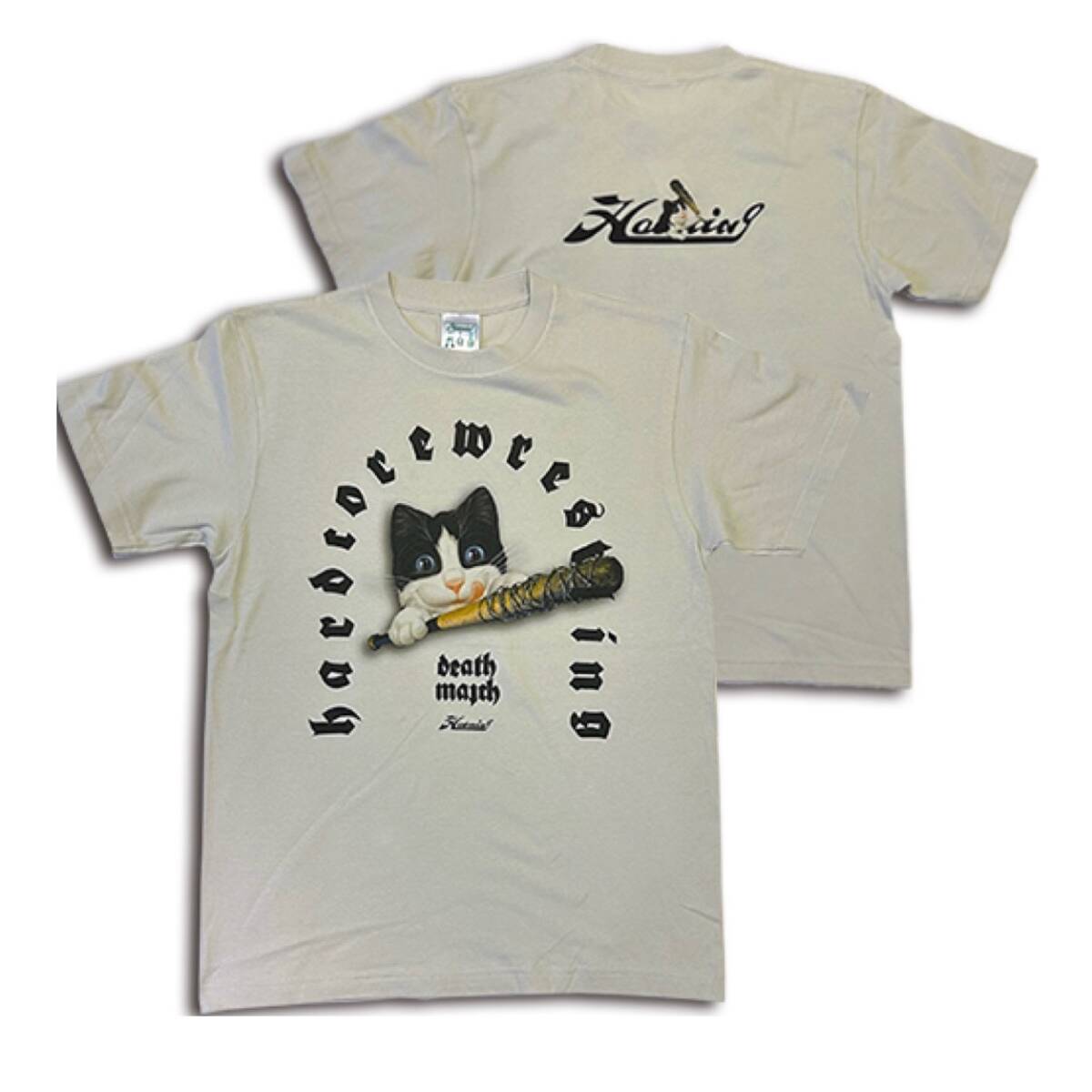 HAOMING ハオミン■送料込■ハードコア レスリング 半袖 Tシャツ■白 ホワイト■有刺鉄線 猫 キャット 430 プロレス パンクドランカーズ拍卖