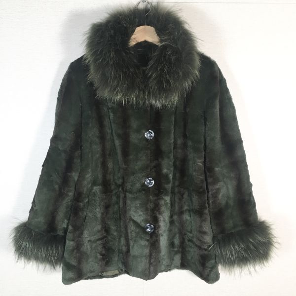 【ブランド不明/素材不明/size不明】ファーコート レディース コート 毛皮 グリーン系拍卖