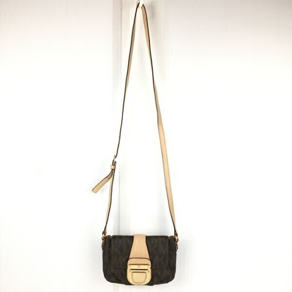 MICHAEL KORS/マイケルコース☆本革/レザー MKシグネチャー ショルダーバッグ 茶/ブラウン 小ぶり レディース 管NO.YB6-43拍卖