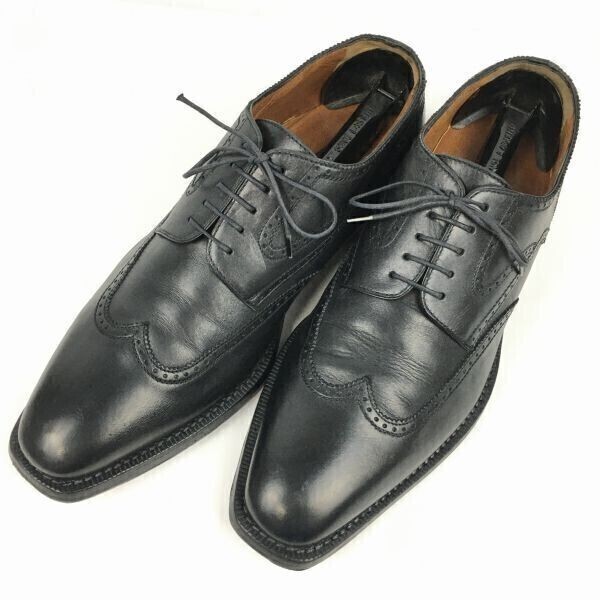 a.testoni/ア・テストーニ イタリア製 ウイングチップ/ビジネスシューズ 黒 サイズ7G/25.5程度 ヒール高め 管NO.WZE-190拍卖