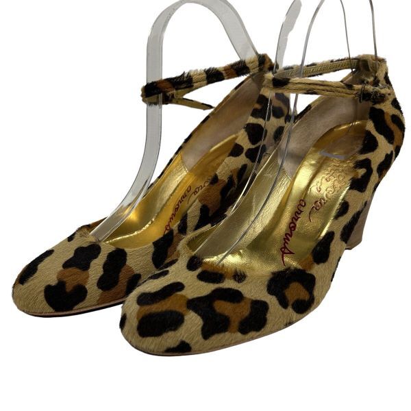 E974 UNITED ARROWS ユナイテッドアローズ レディース ウェッジソール ストラップパンプス 24cm ブラウン ファー 日本製拍卖