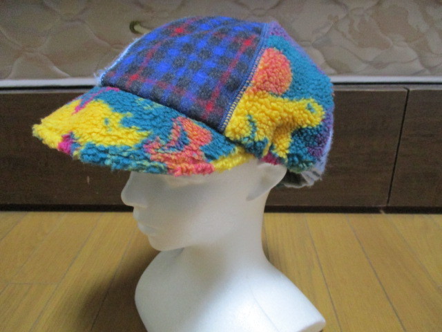 1点限り フリース ボア 帽子 パッチワーク クレイジーカラー 暖かい 即決あり 防寒 レア拍卖