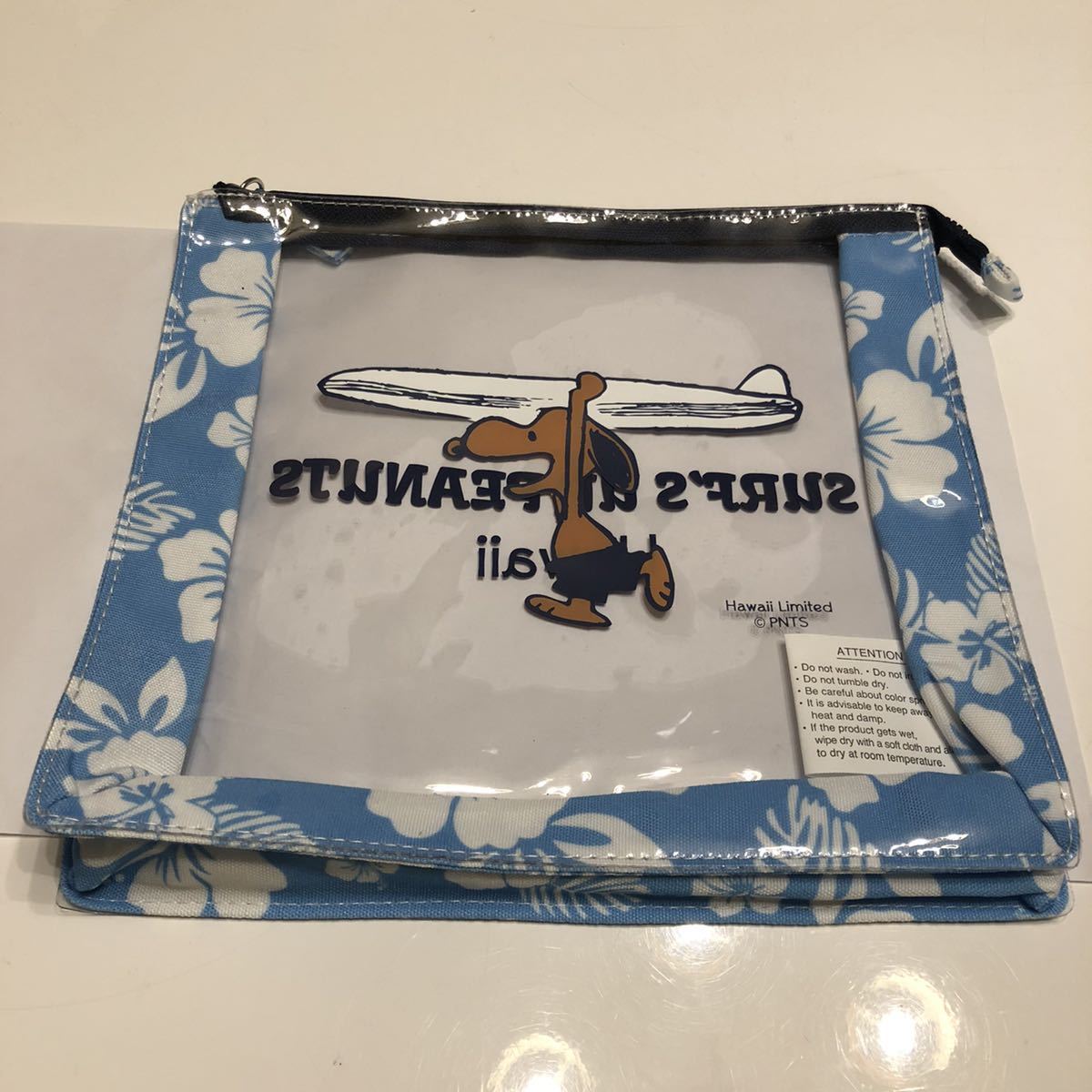 未使用品!日焼けスヌーピー クリアポーチ サーフィン 水色 MONI Waikiki ハワイ限定拍卖
