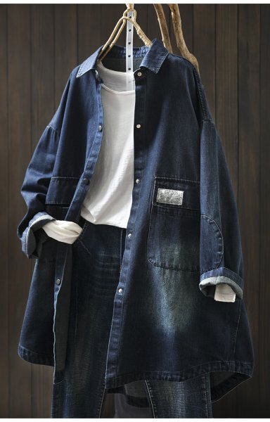 mn 2502 アウター デニム生地 ジーンズ カーディガン 羽織物 ゆったり オシャレフリーサイズ ナチュラル 綿100% ネイビー拍卖