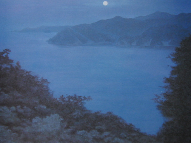 濱田昇児、【岬の月】、希少な大判額装用画集より、美品、日本人画家、新品額装付、送料込み拍卖
