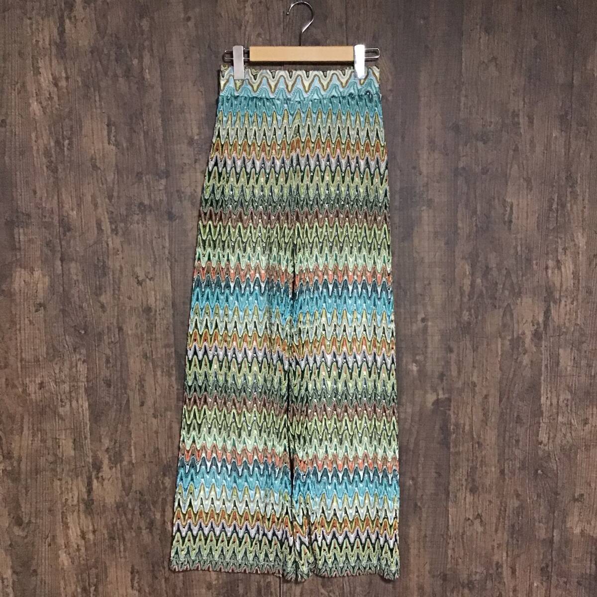 A572 JEANASIS ジーナシス ニットパンツ エスニック柄マルチカラー Fサイズ 中古品拍卖