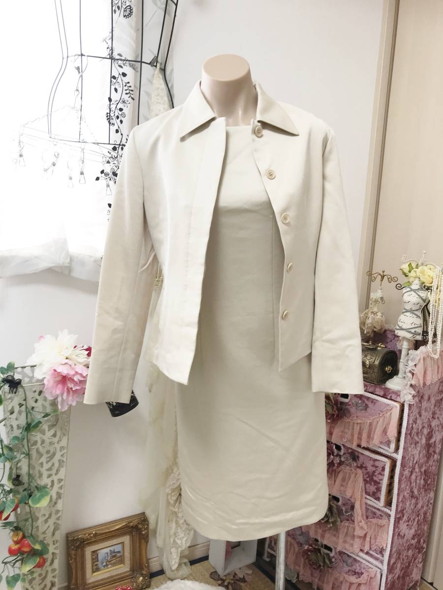 レディス7/Sサイズ:エフデ【ef-de】フランドル・日本製◆テーラードジャケット&ワンピース スーツ:ベージュ拍卖