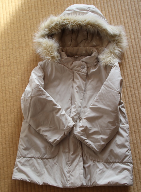 美品ユニクロ110軽量中綿コードジャンパーアウター フード取り外し可能拍卖