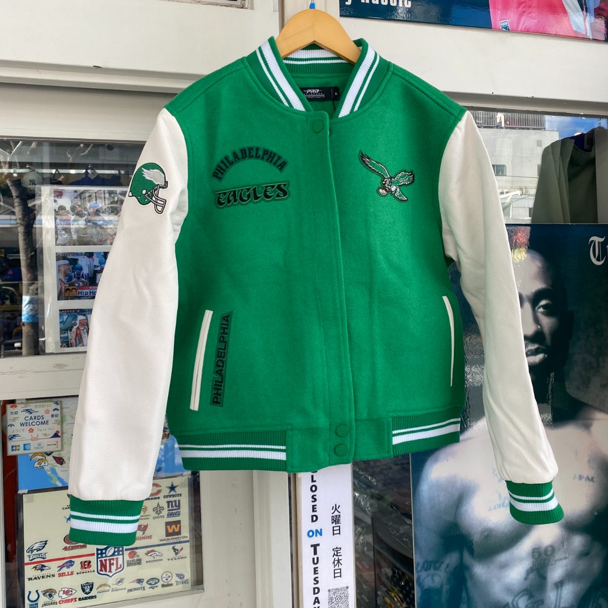 海外限定 【L】 NFL公式 PRO STANDARD プロスタンダード Eagles フィラデルフィア イーグルス Wool バーシティジャケット スタジャン 緑拍卖