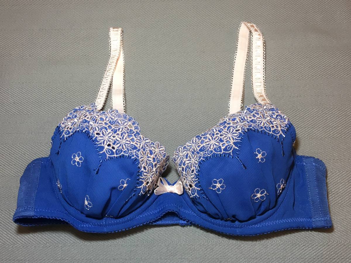 新品 タグ付き ワコール A by アンフィ A by amphi B65 ブラジャー レース 花柄 リボン フラワー ブルー 青拍卖