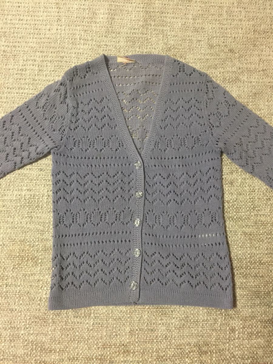 717.かぎ編み七分袖カーディガン☆ラベンダー☆140センチ拍卖