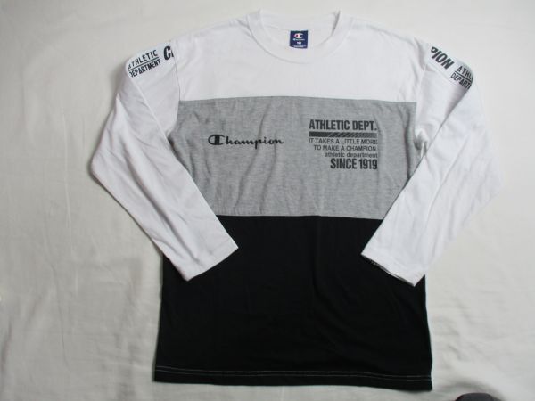 BG301【Champion・チャンピオン】ロゴプリント 長袖 Tシャツ 男児 白・黒 160拍卖